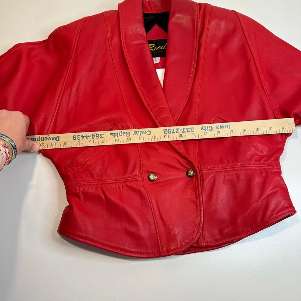 Vintage Red Soft Leather Jacket Women's 1980s 1990s Festive Western Boho Preppy - Picture 7 of 16